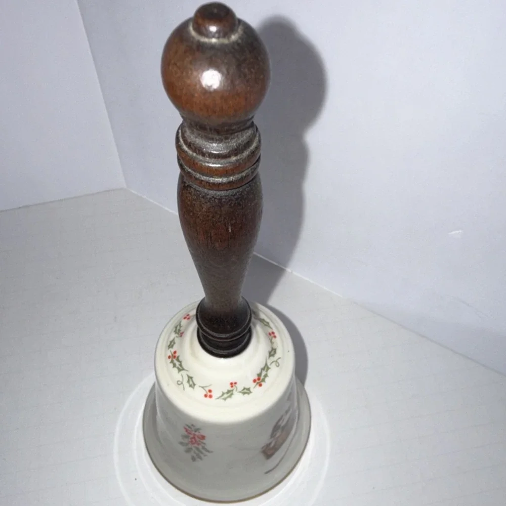 Gorham Porcelain Bell A Boy Meets His Dog Collectible Wooden Handle 1979